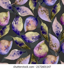 Watercolor green pattern on dark background. Hand drawn vector flower, leaf. Green natural background.