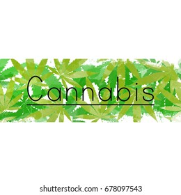 Watercolor Green Pattern with Text. Cannabis. Marijuana.