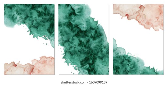 Watercolor green and pink background Hand drawn abstract texture Vector illustration