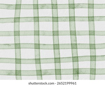 Watercolor green plaid pattern background, perfect for spring designs, nature themes, or country style