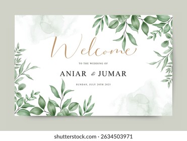 Watercolor green plant welcome sign wedding invitation template