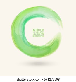 Watercolor green texture. Ink round stroke on white background. Simple style. Vector illustration of grunge circle stains.