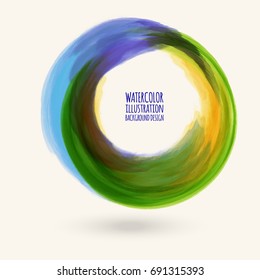 Watercolor green texture. Ink round stroke on white background. Simple style. Vector illustration of grunge circle stains.