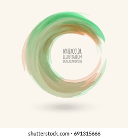 Watercolor green texture. Ink round stroke on white background. Simple style. Vector illustration of grunge circle stains.