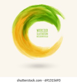 Watercolor green texture. Ink round stroke on white background. Simple style. Vector illustration of grunge circle stains.