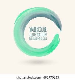 Watercolor green texture. Ink round stroke on white background. Simple style. Vector illustration of grunge circle stains.