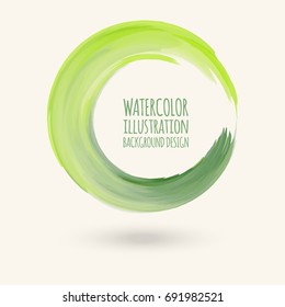 Watercolor green texture. Ink round stroke on white background. Simple style. Vector illustration of grunge circle stains.