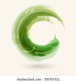 Watercolor green texture. Ink round stroke on white background. Simple style. Vector illustration of grunge circle stains.