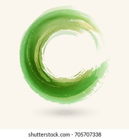 Watercolor green texture. Ink round stroke on white background. Simple style. Vector illustration of grunge circle stains.