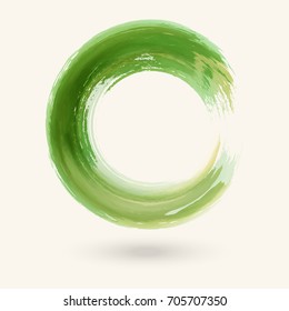 Watercolor green texture. Ink round stroke on white background. Simple style. Vector illustration of grunge circle stains.