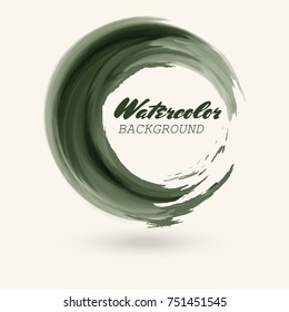 Watercolor green texture. Ink round stroke on white background. Simple style. Vector illustration of grunge circle stains.