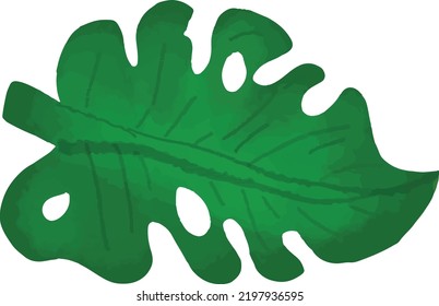 Watercolor green tropical leaf isolated on white background