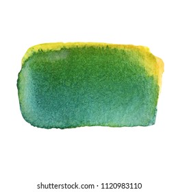 Watercolor green yellow hand drawn isolated smear on white background. Wet brush stroke painted abstract vector illustration. Art design striped element for banner, template, print, scrapbook, cover