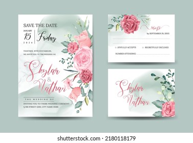 Watercolor Greenery Boho Wedding Invitation Cards And RSVP With Leaves
