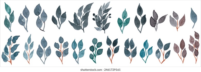 Watercolor greenery branch leaves twigs floral. green leaves branches, plant forest herbs for wedding stationary, isolated on white background.