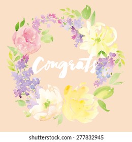 Watercolor greeting card flowers.