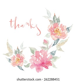 Watercolor greeting card flowers. Handmade. Congratulations.