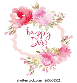 Watercolor greeting card flowers. Handmade. Congratulations.