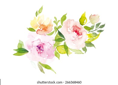 Watercolor greeting card flowers. Handmade. Congratulations.