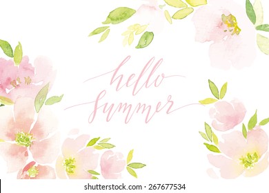 Watercolor greeting card flowers. Handmade. Congratulations.