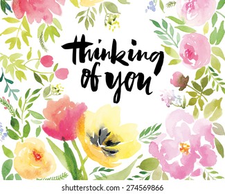 Watercolor greeting card flowers. Handmade. Congratulations.