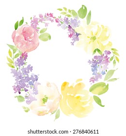 Watercolor greeting card flowers. Handmade. Congratulations. Vintage.