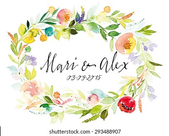 Watercolor greeting card flowers. Handmade.