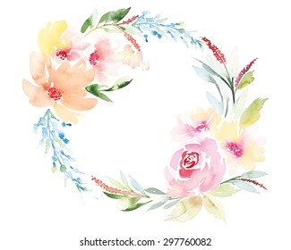 Watercolor greeting card flowers. Handmade. Congratulations.