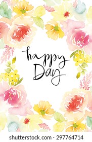 Watercolor greeting card flowers. Handmade.