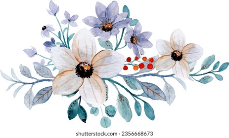 Watercolor grey floral bouquet for background, wedding, fabric, textile, greeting, card, wallpaper, banner, sticker, decoration etc.