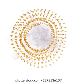 Watercolor grey texture splash. Flat lay design vector background. Golden line art. Greeting card for wedding. Painted handdrawn spot. Elegant decoration detail.