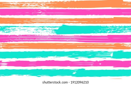 Watercolor grunge brush stroke stripes lines vector seamless pattern. Endless  romantic background ornament. Freehand watercolor paintbrush stripes fashin print design. Summer pattern.