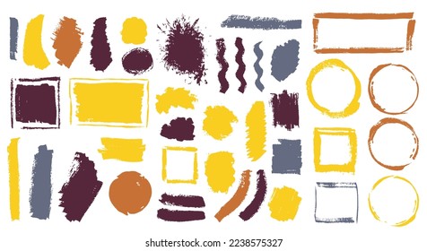 Watercolor grunge brush stroke vector bundle. Isolated border box quirky shapes. Streak splash textured banner stencil pack. Daub gouache spots design.