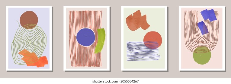 Watercolor grunge covers vector set. Watercolor smears shapes. Japanese style prints. Youth wall poster templates. Brush stroke elements.