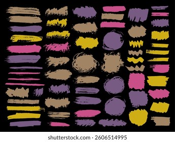 Watercolor grunge daub vector bundle. Hand drawn inkblot streak aged elements. Stripe splash textured banner background group. Brushstroke oil spots drawing.