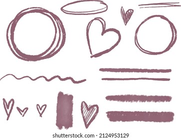 Watercolor grunge handpainted vector sketch set of pencil brush strokes, hearts, lines, ink stains, circles. Ideal for collage, print, sketchbook, stickers, web, graphic design, scrap booking. 