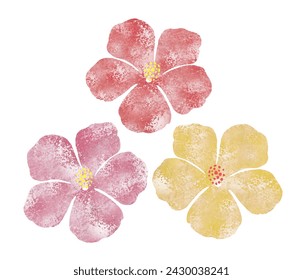 Watercolor grunge hibiscus icon set