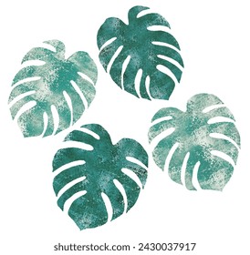 Watercolor grunge monstera green leaves