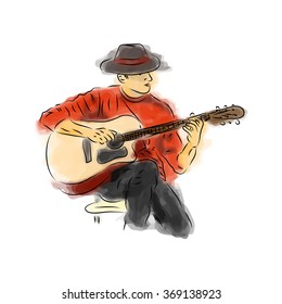 Watercolor guitar player