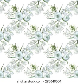 Watercolor gypsophila . Vector seamless pattern