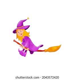 watercolor halloween character with broom