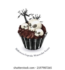 Watercolor of halloween cupcake illustration vector design great for your compositions or decorate with your artwork.
