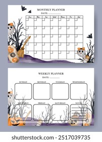Watercolor Halloween Day's Planner Template Printable