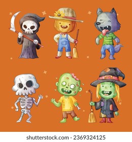 watercolor halloween elements collection vector design illustration