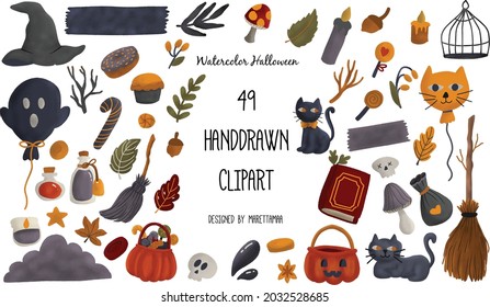 Watercolor Halloween Hand Drawn Clipart