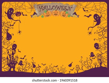 Watercolor Halloween image material, castle and bats