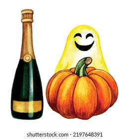 Watercolor halloween pumpkin illustration Clipart design 