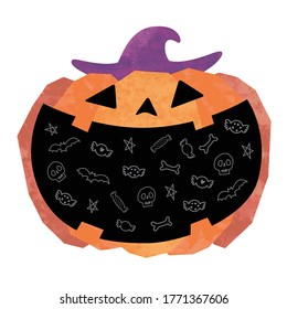 Watercolor Halloween pumpkin painted on white background