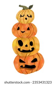 Watercolor Halloween Pumpkin Stack. Jack O’Lantern. Halloween Pumpkin Painting style Vector