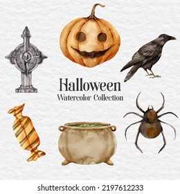 watercolor halloween set sticker collection clip art